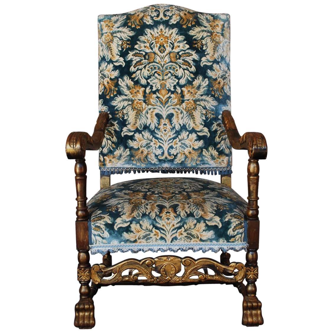 20th Century French Hand-Carved Beechwood Throne Armchair