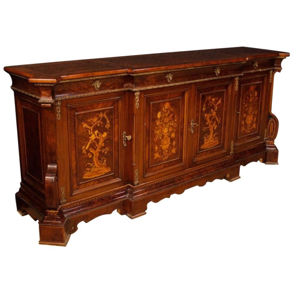 Italian Sideboard in Inlaid Wood with Four Doors from 20th Century