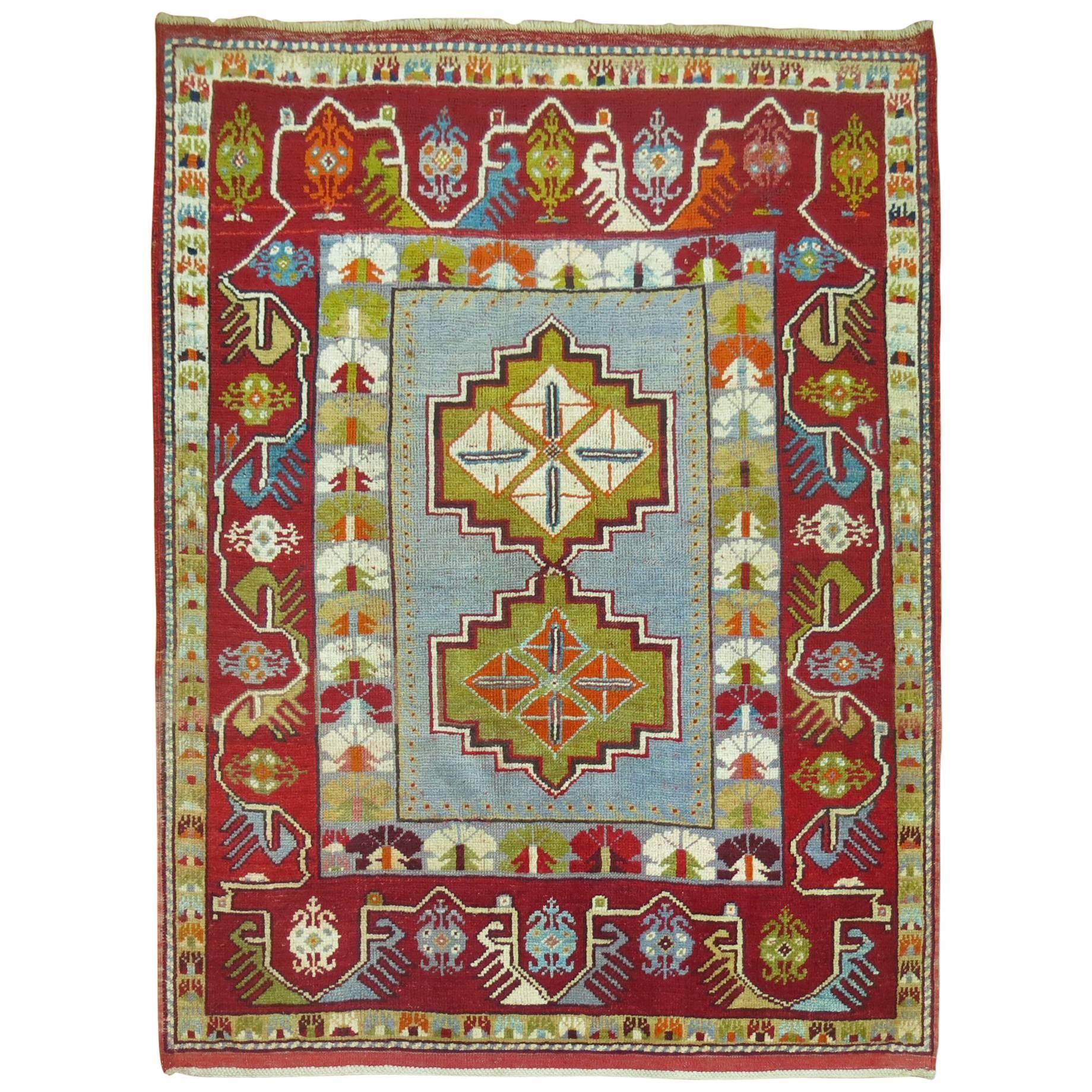 Antiker Türkischer Melas Jewell Farbiger Teppich