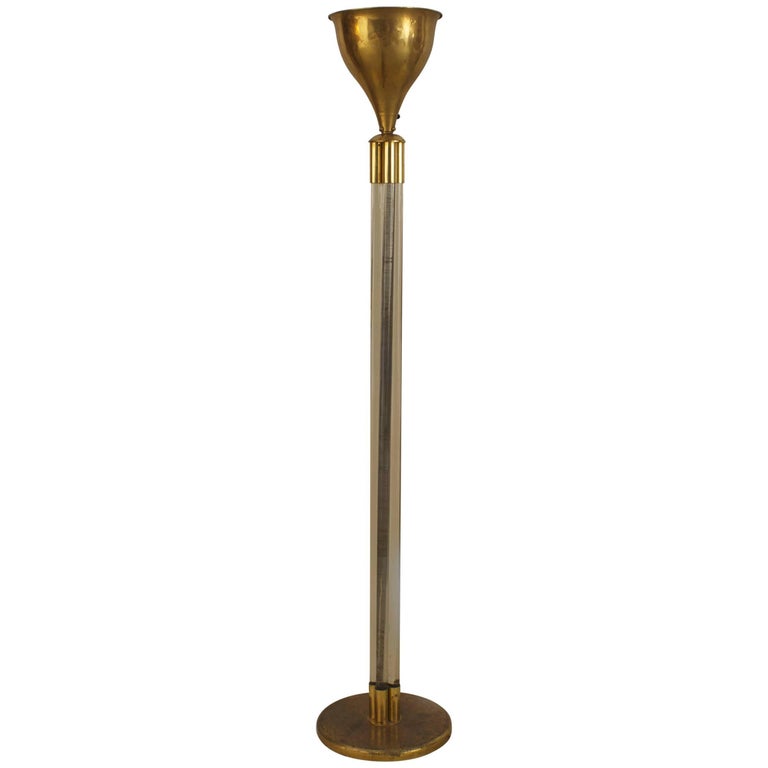 French Art Deco Gilt Brass and Lucite Floor Lamp For Sale at 1stDibs