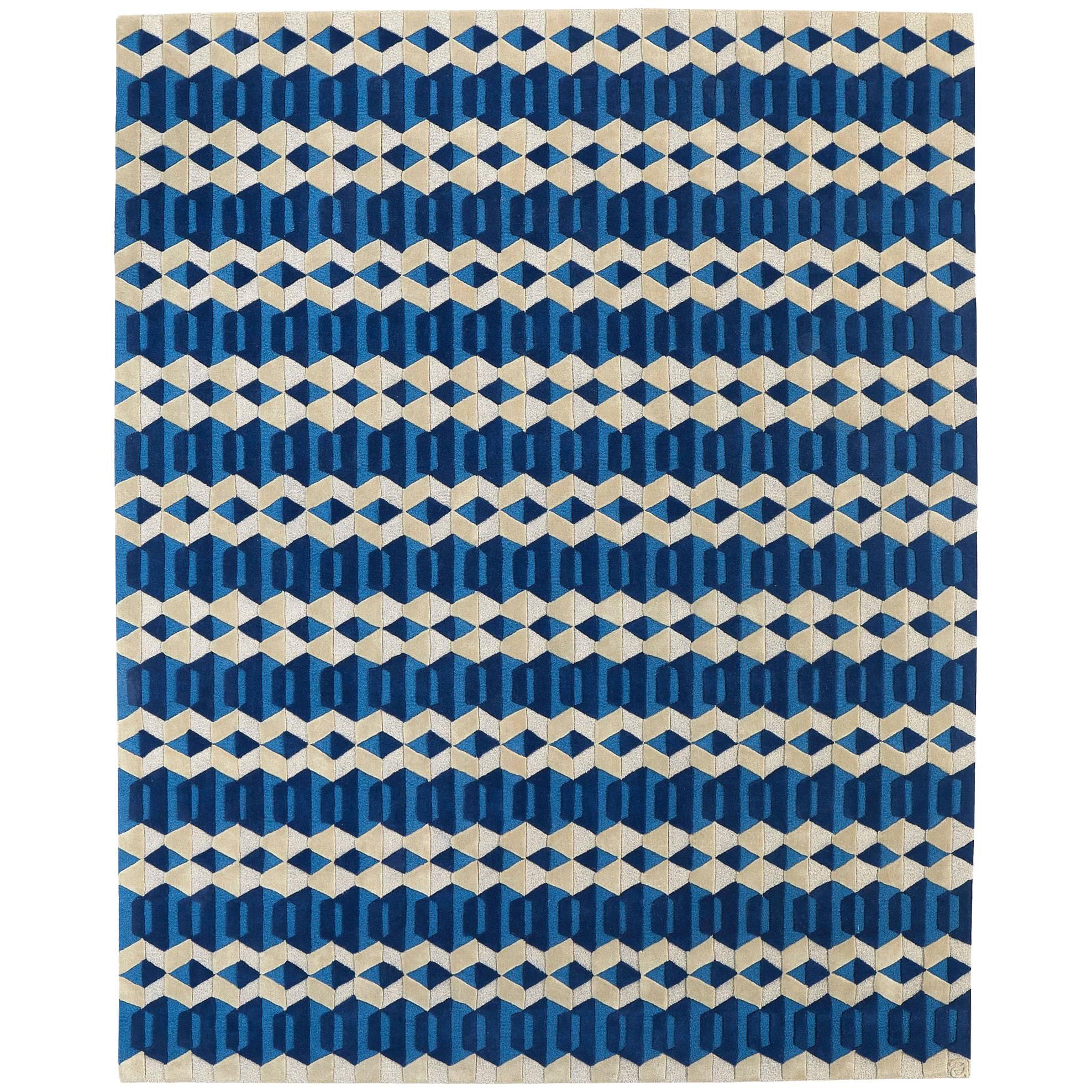 Angela Adams Garbo, Blue Area Rug, 100% New Zealand Wool, Handcrafted, Modern For Sale