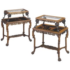 Pair of French Japonisme Bronze, Lacquer, & Hardwood Etageres Tea Tables Chinese