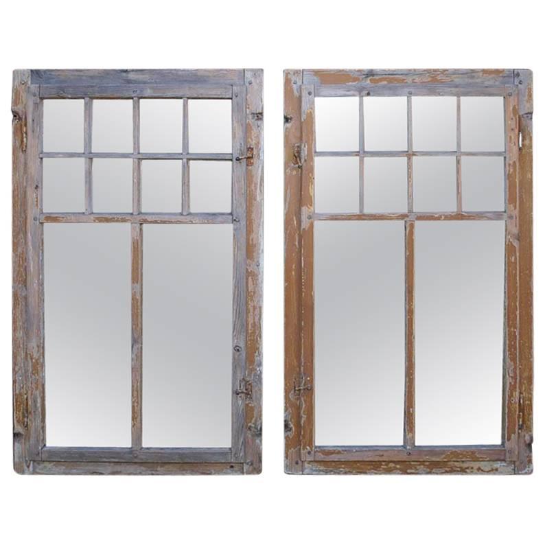 Pair of Two Early 20th Century Architectural Window Mirrors