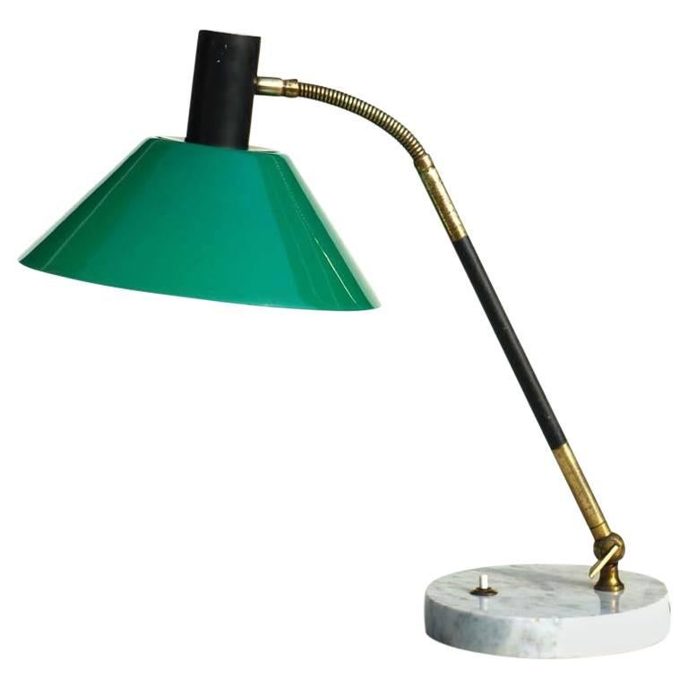 1950s Design Stilux Milano Green Perspex Brass Marble Table Lamp