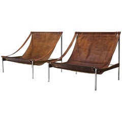 Stig Poulsson Rare Grand Leather Chairs