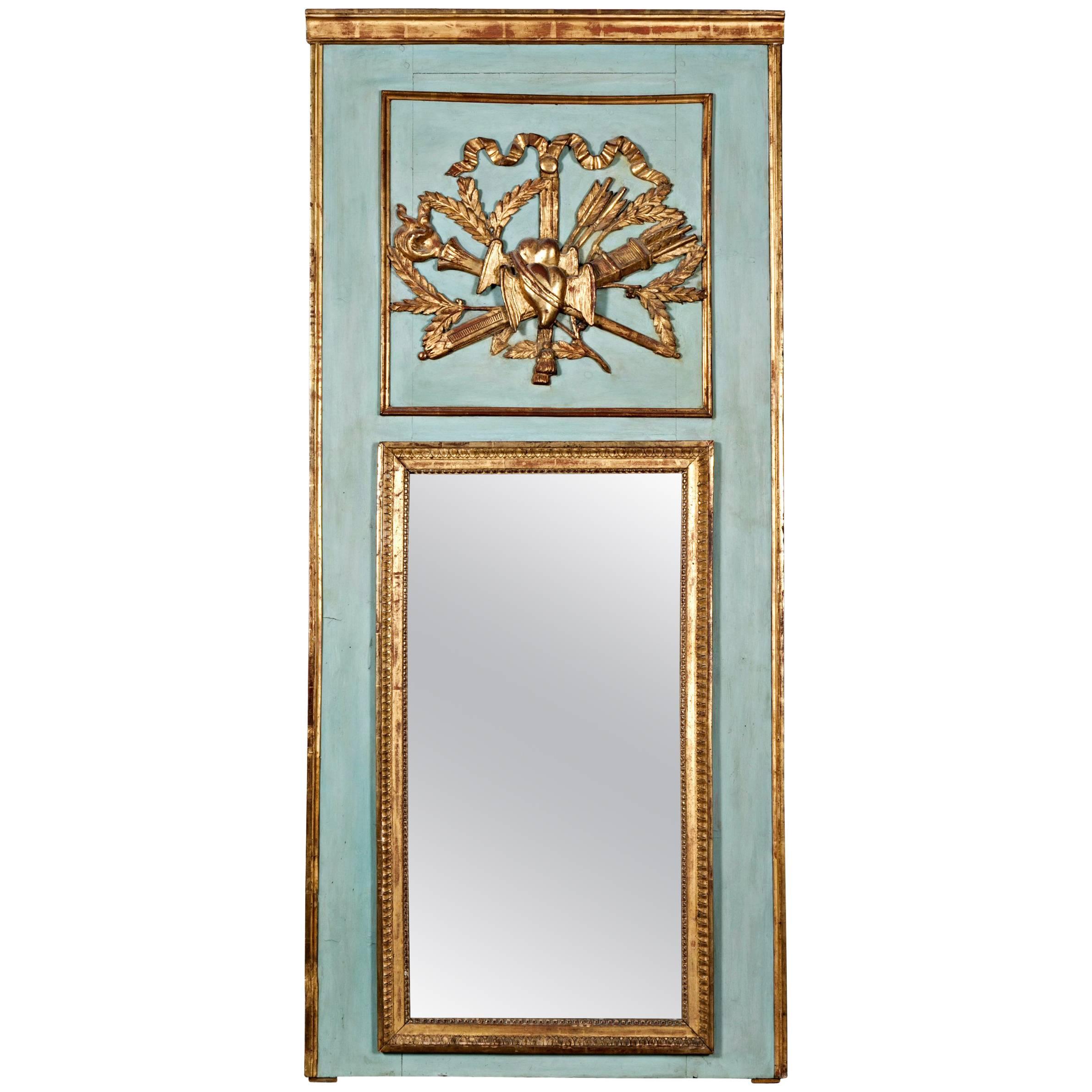 Louis XVI Period Painted and Parcel-Gilt Marriage Trumeau Mirror