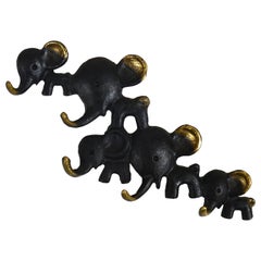 Walter Bosse Elephants Brass Key Hanger by Hertha Baller, Austria, 1950s