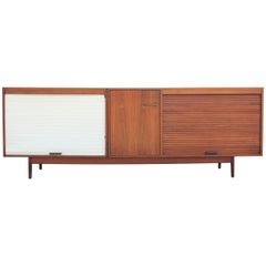 Modern Monumental Jens Risom Two-Tone Tambour Door Walnut Sideboard or Credenza