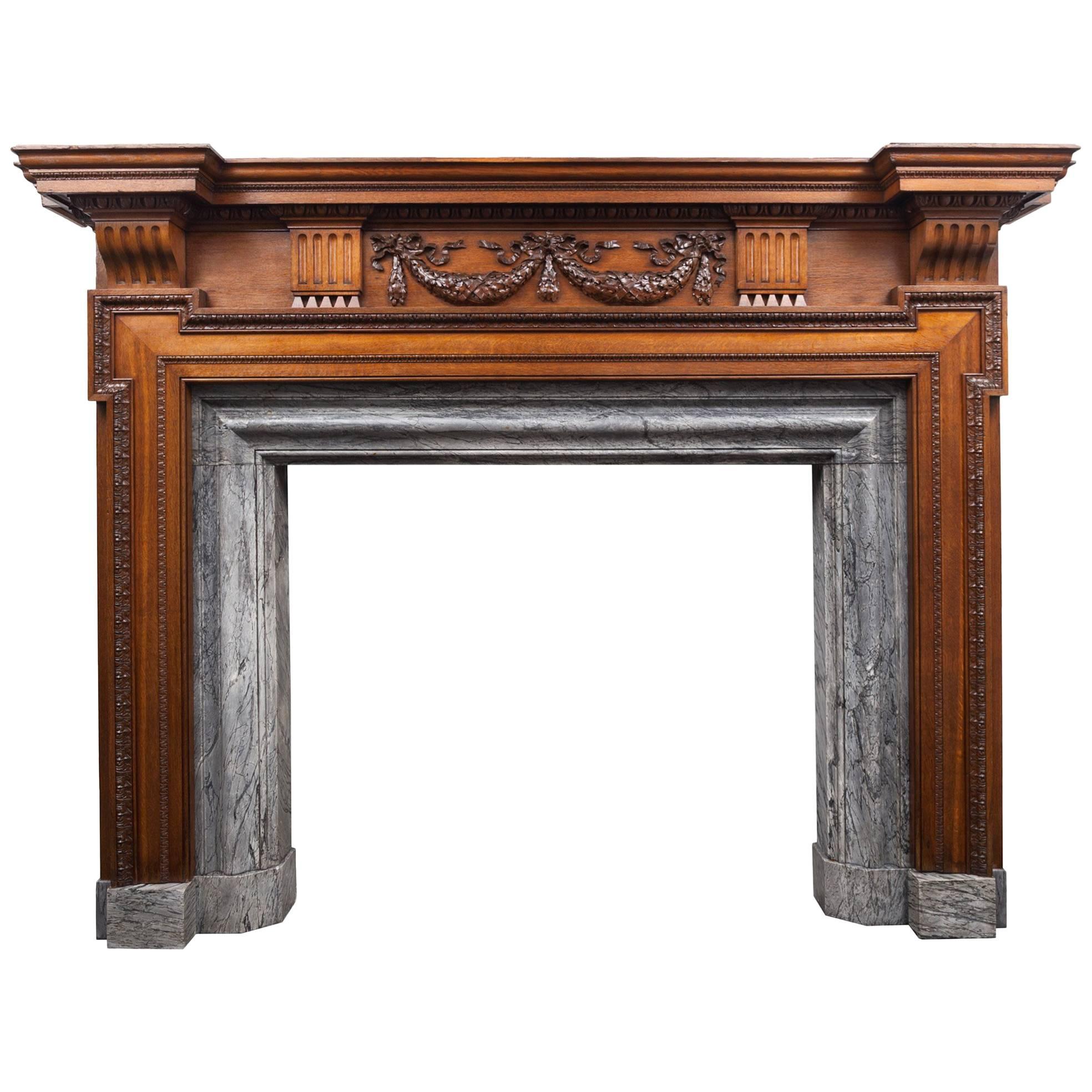 Large Antique Wooden Mantelpiece For Sale