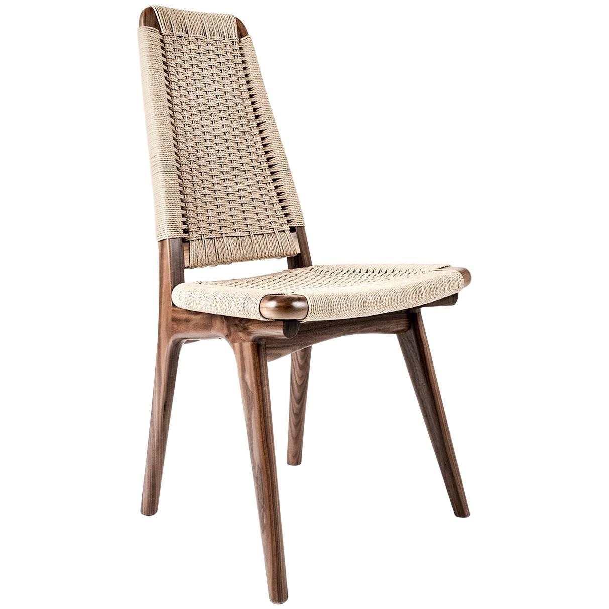 High Back Chair, Woven Danish Cord, Walnut, Hardwood, Mid Century, Dining
