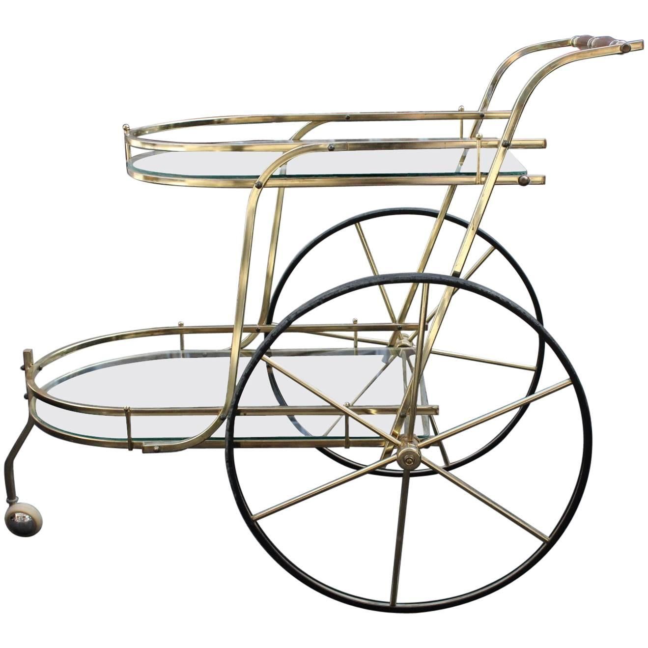 Hollywood Regency Italian Two-Tier Brass Bar Cart or Tea Trolley