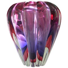 Lobed Sommerso Murano Glass Vase in Pink and Purple