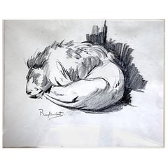 Paul Jouve Period  4  Original French Drawing Most of Lion by Raylambert, 1940