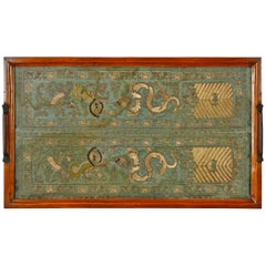 Antique English Mahogany Butler's Tray with Chinese Silk