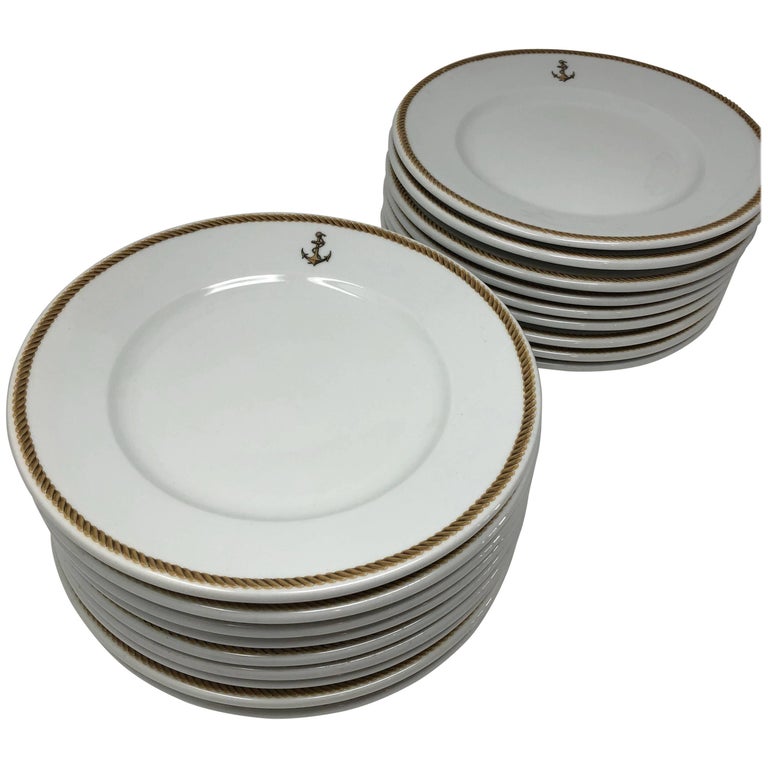 1940 GDA Limoges Plates Set, Gold and Black Rim with an Anchor Shield, France at 1stDibs