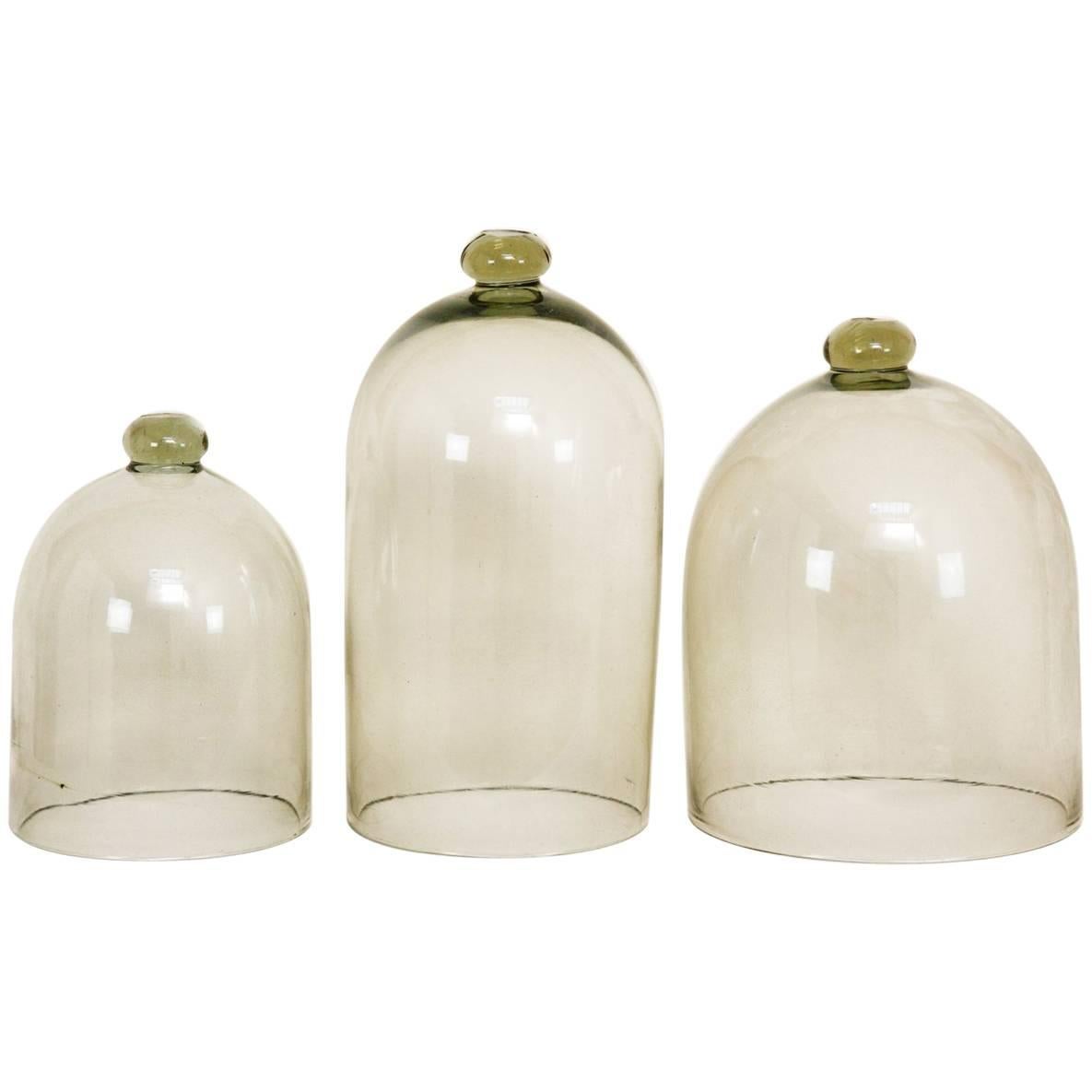 Set of Three French Glass Garden Cloches