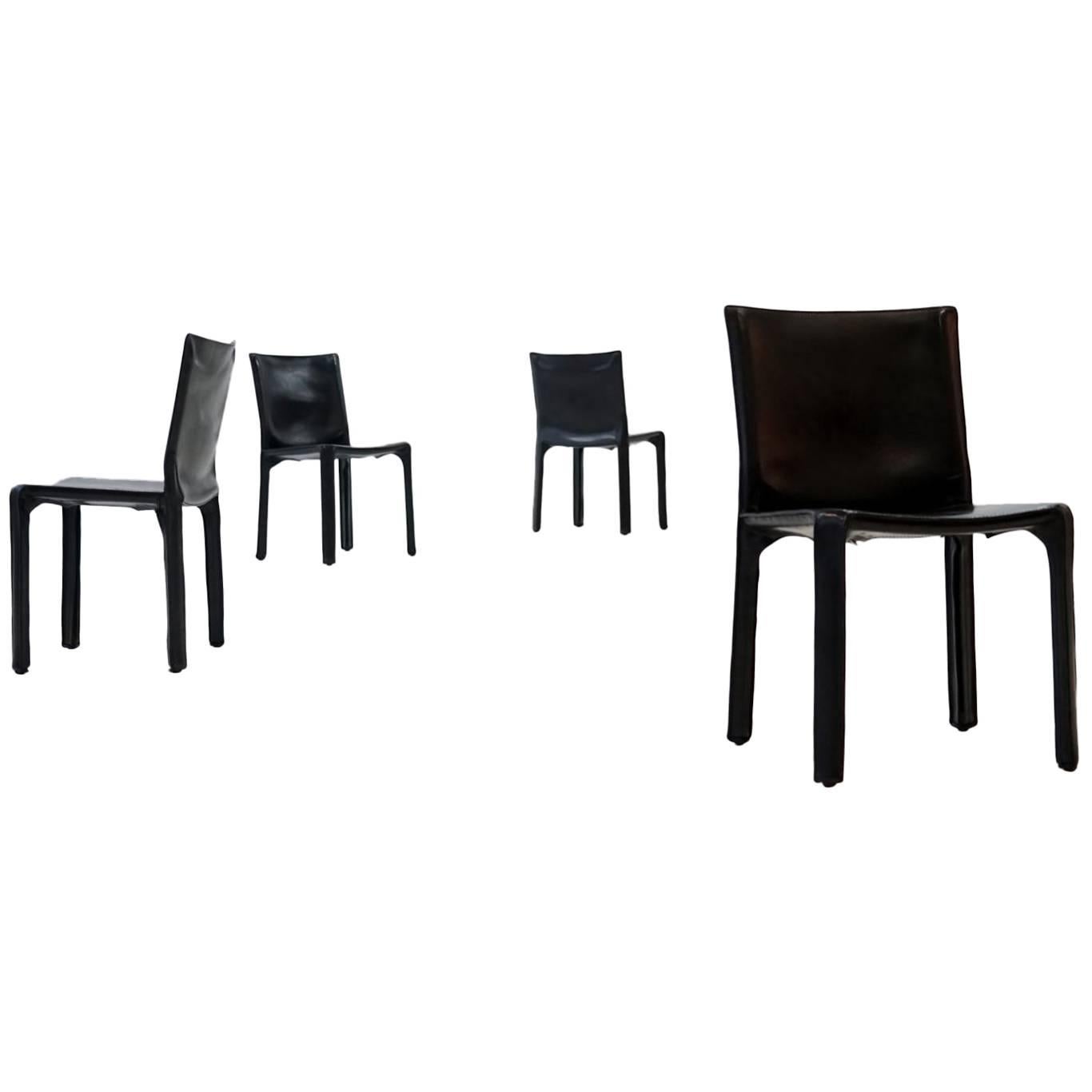 Set of Four Leather Chair 412 CAB Chairs by Mario Bellini for Cassina