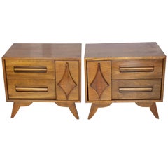 Pair of Large Walnut Nightstands End Tables with Small Bookcase