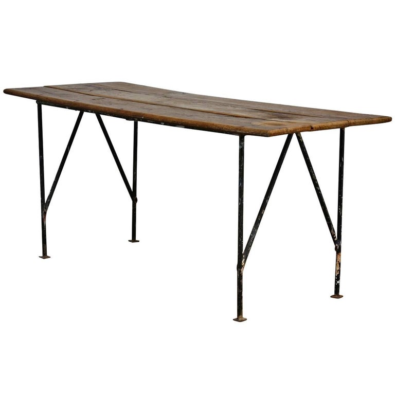 Country French Farmhouse Dining Table with Metal Base at 1stDibs
