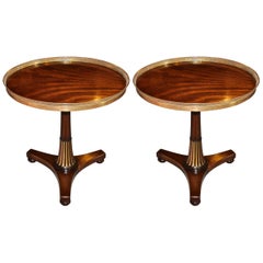 Pair of Midcentury Regency Style Mahogany Side Tables with Brass Gallery