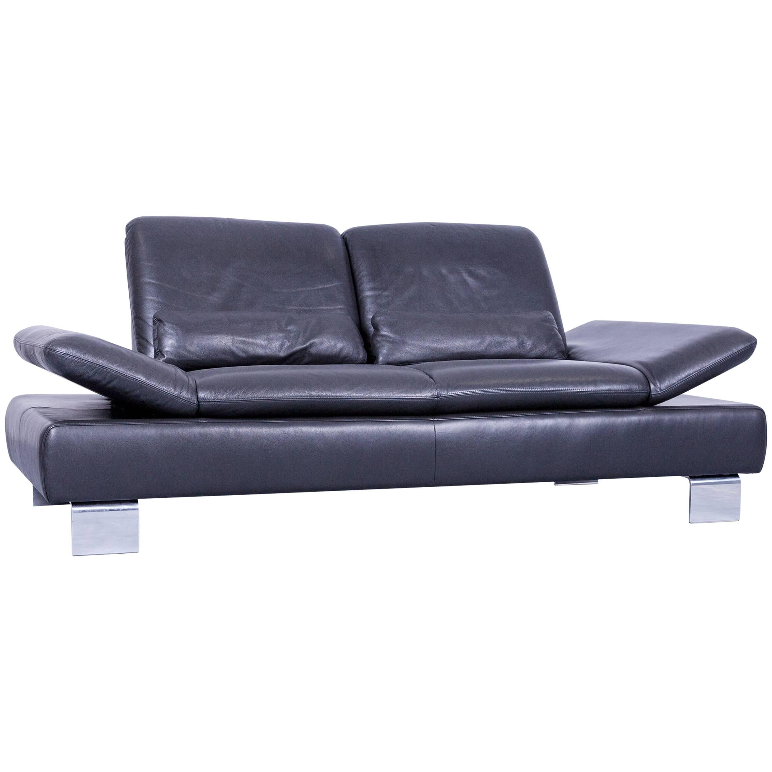Willi Schillig Designer Sofa Two-Seat Grey Anthracite Leather Couch Function For Sale