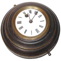 Antique 19th Century Round Black Tole Clock with White Face