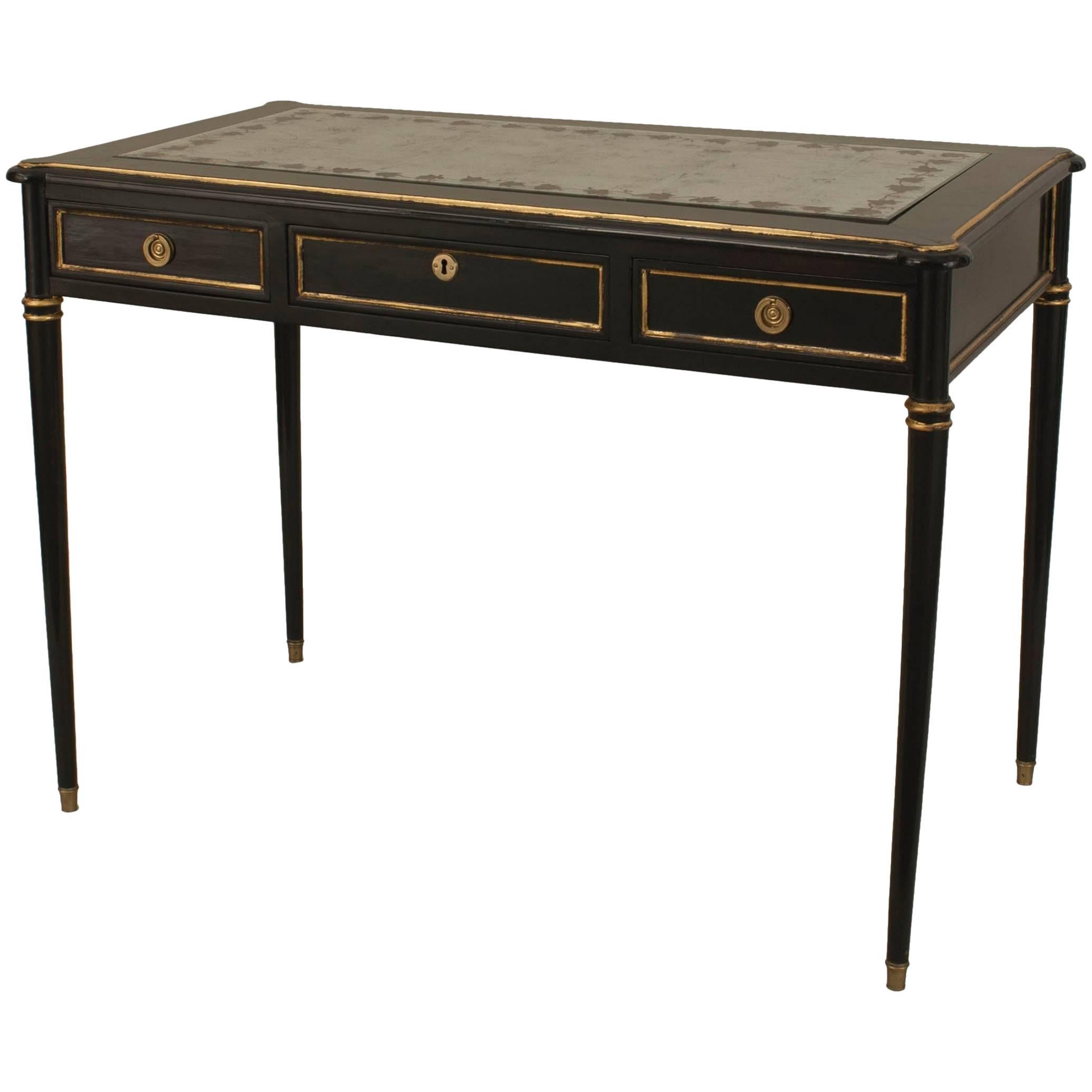 French Louis XVI Style Jansen Ebonized Table Desk with √âglomis√© Top