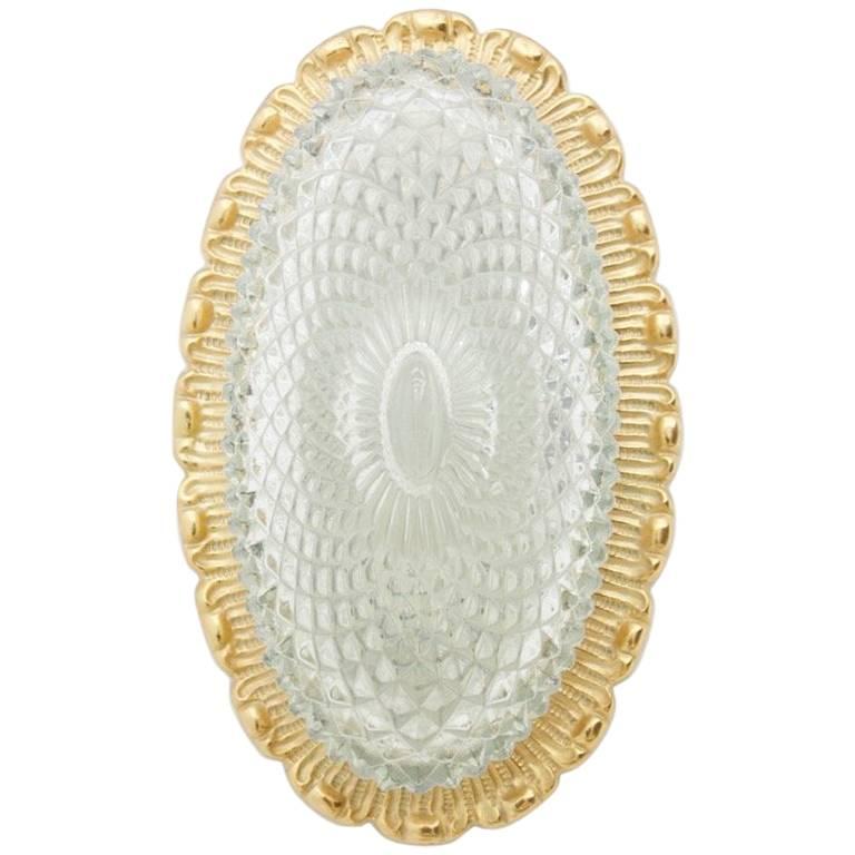 Set of Two Oval Wall Sconces with Textured Glass and Gilded Metal by Limburg