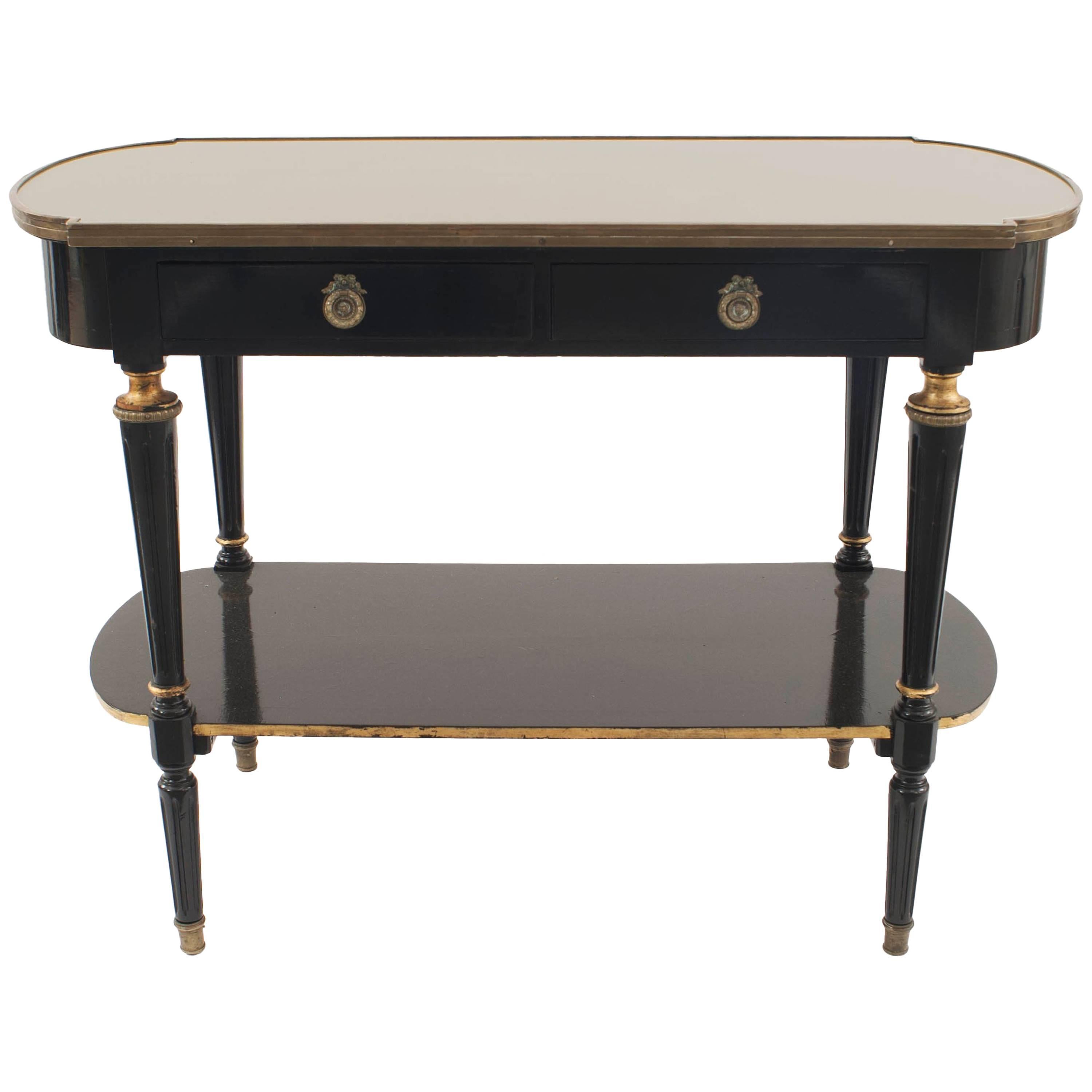 Jansen French Louis-XVI Style Ebonized and Bronze Tiered Console Table