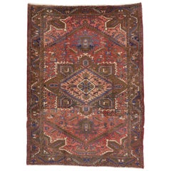 Traditional Vintage Persian Heriz Rug with Modern Rustic Style