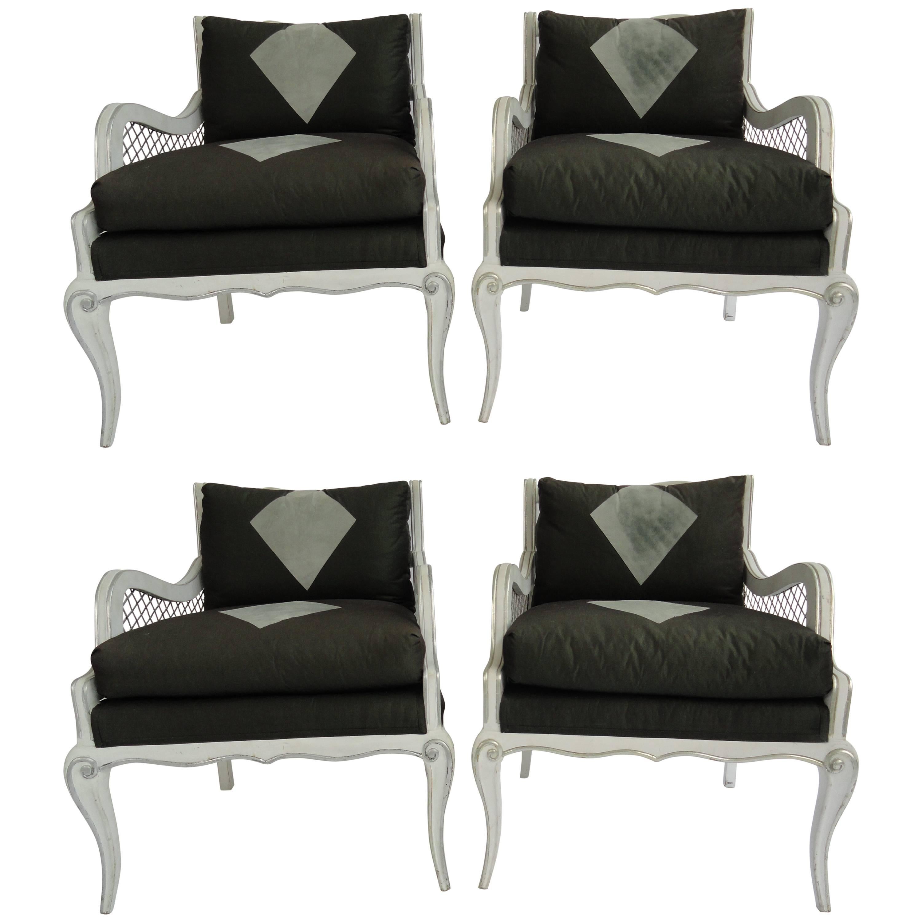 Set of Four Maison Jansen Harlequin Armchairs For Sale