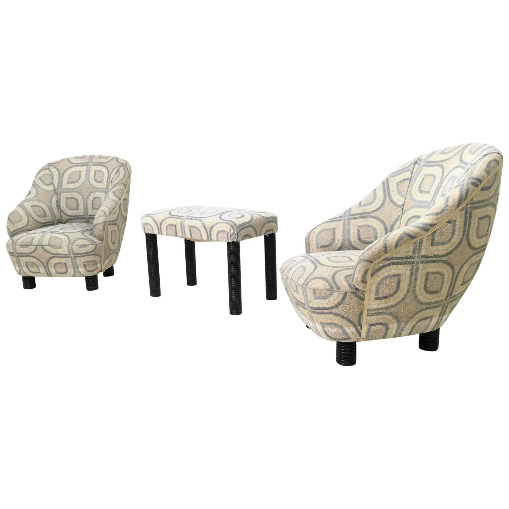 Pair of Armchairs and an Ottoman by Gio Ponti, Italy, 1930s