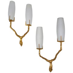 Pair of Bronze Sconces by Maison Arlus. France, 1960s