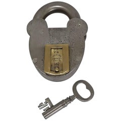 Huge Antique English Polished Steel and Brass Padlock, circa 1860