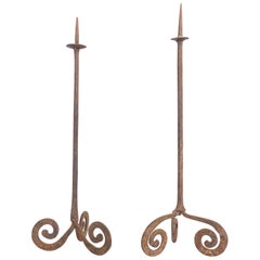 Pair of 18c French Iron Candle Holders