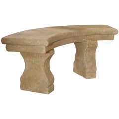 Small Carved Limestone Garden Bench from Provence, France