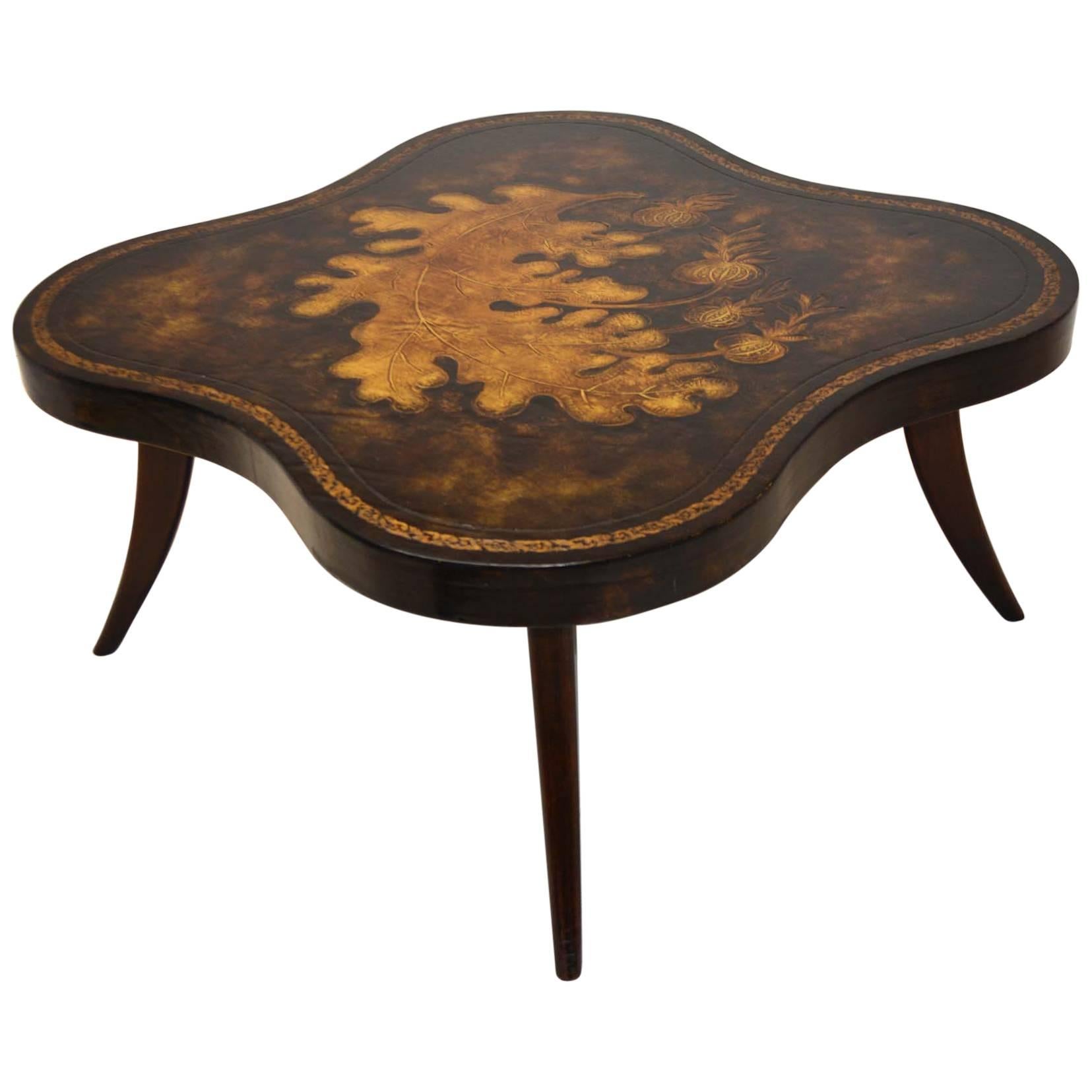 Hollywood Regency Leather Top Cocktail Table