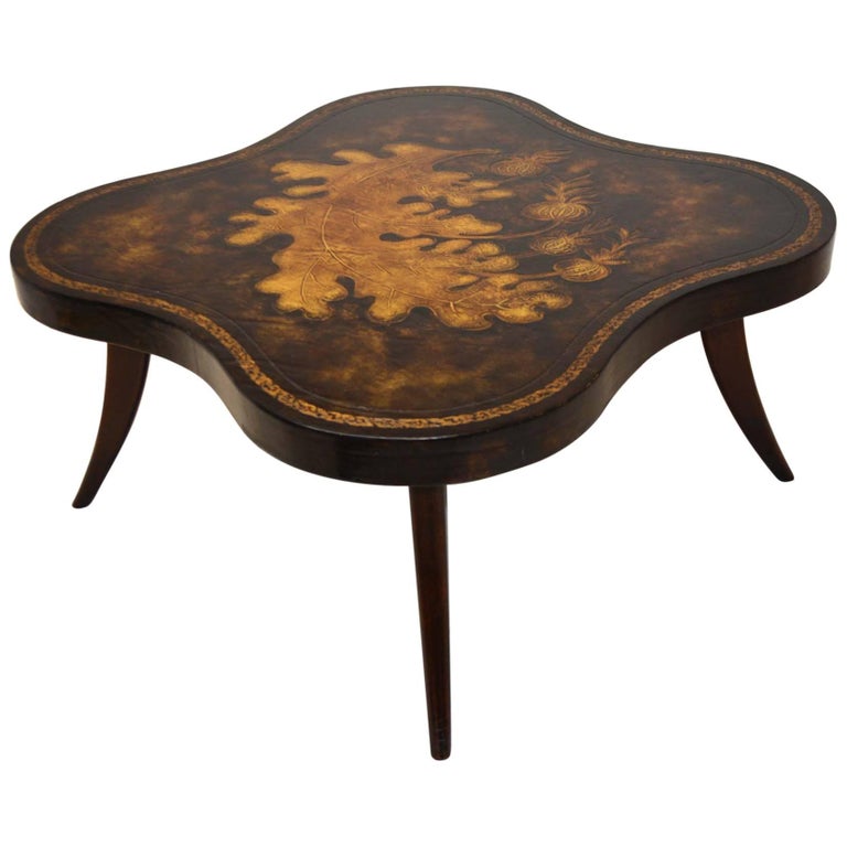 Hollywood Regency Leather Top Cocktail Table at 1stDibs