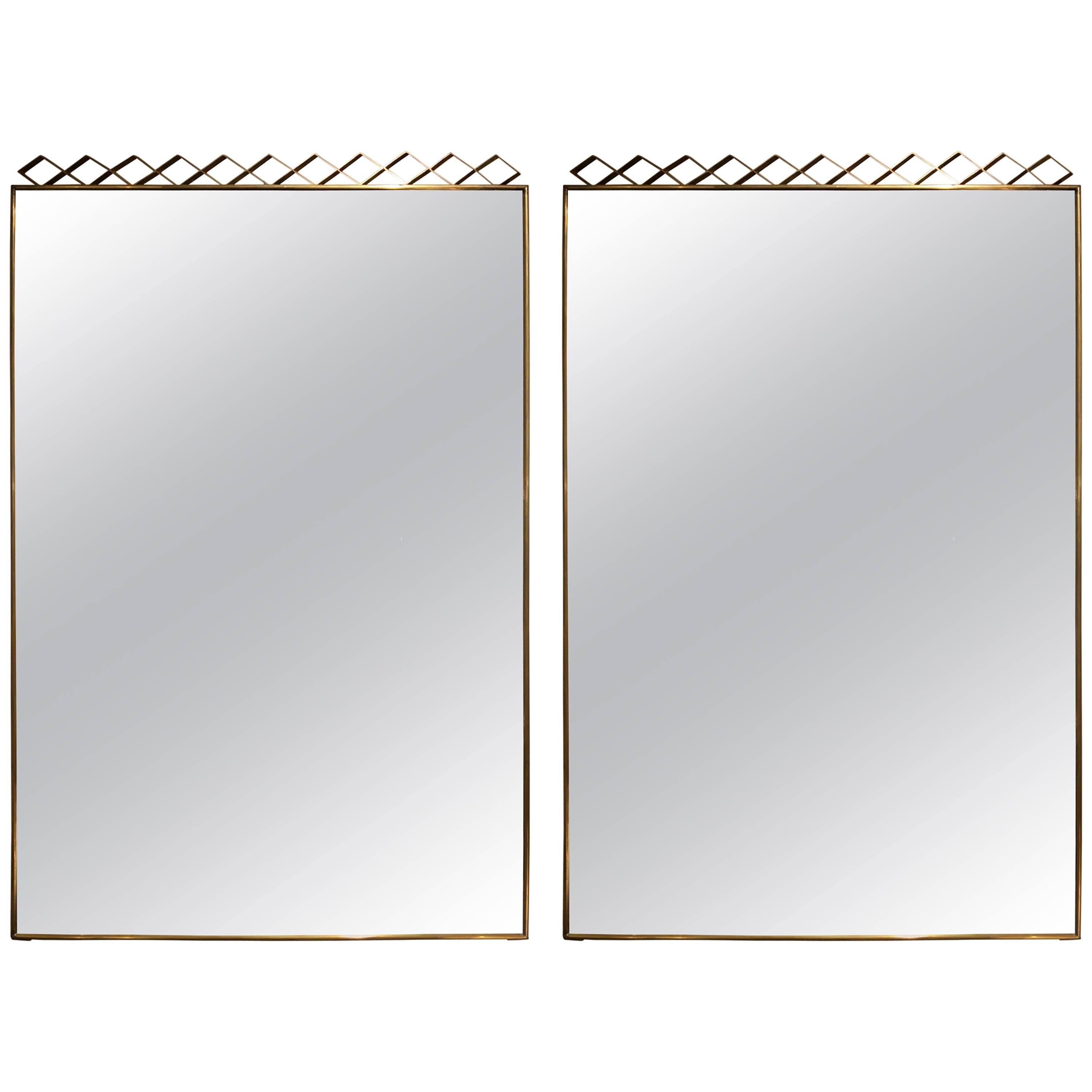 Pair of Brass 1950s Italian Mirrors