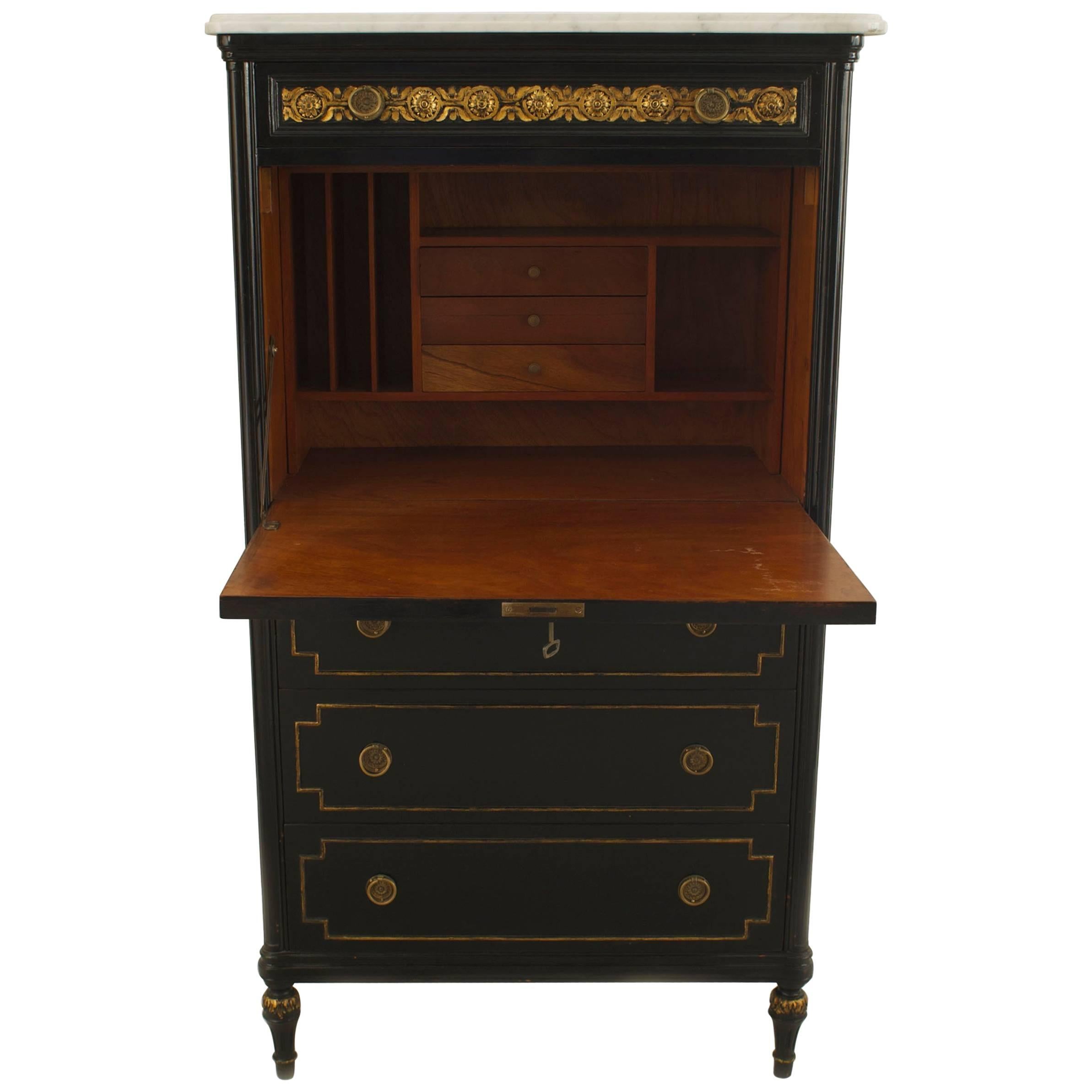 Maison Jansen French Louis-XVI Style Ebonized Secretary Desk For Sale