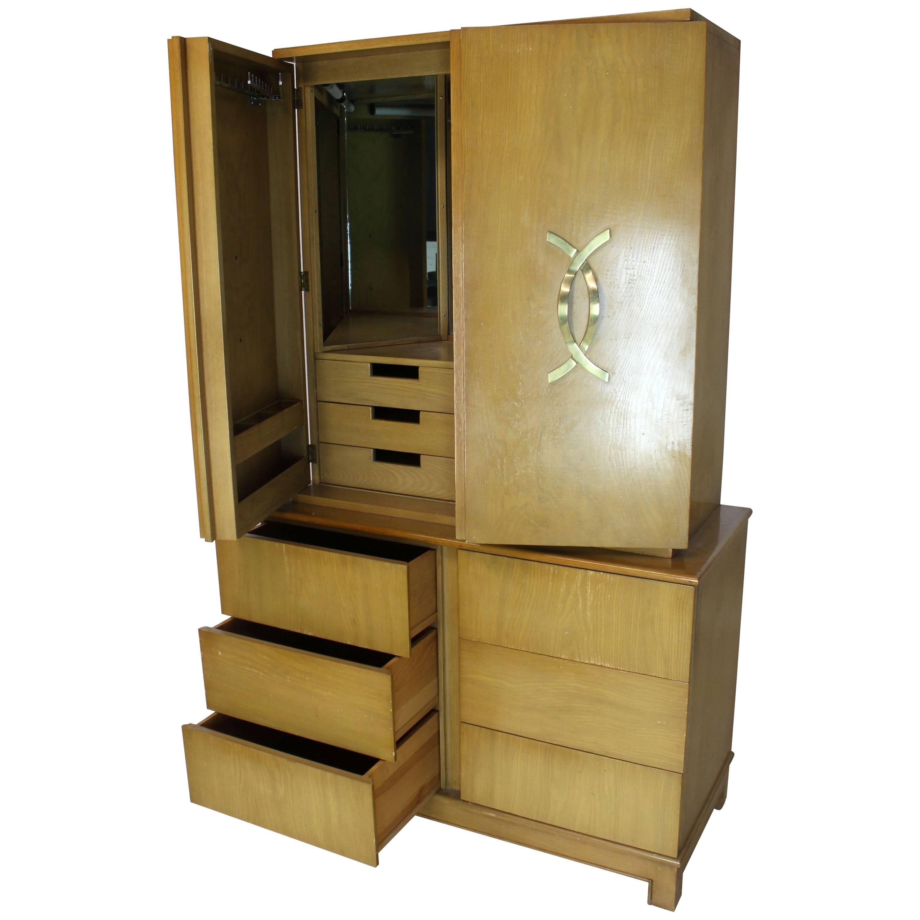 Tall Gentleman's High Chest Mirrored Compartment  For Sale