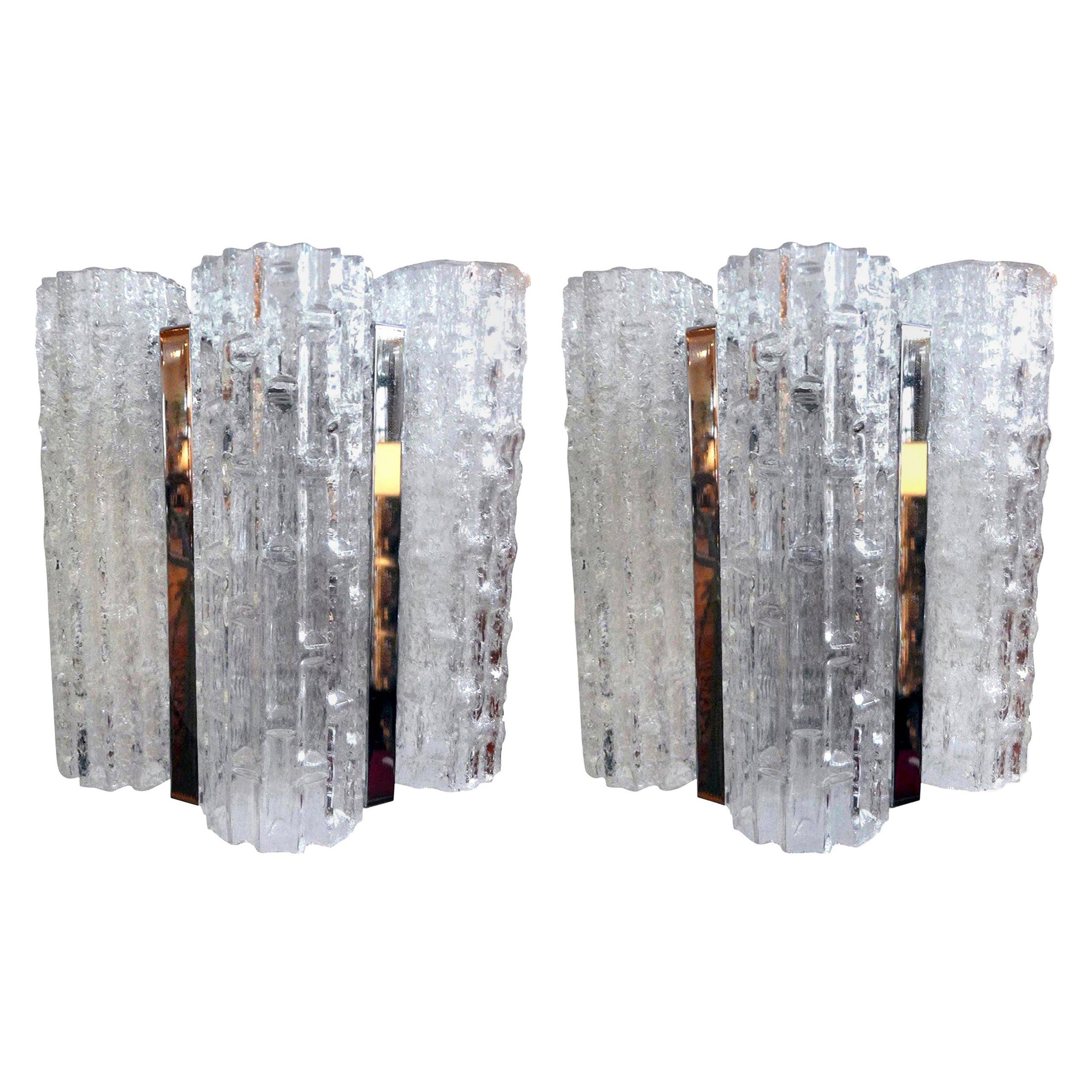 Pareja de Lámparas de Cristal de Murano Estilo Venini