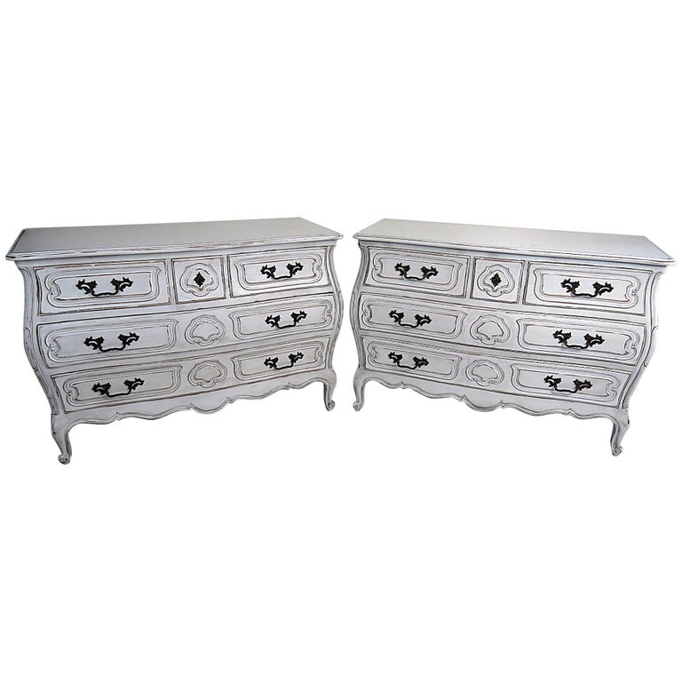 Pair Of Painted Swedish Style Bombe Commodes Dressers Foyer Chests