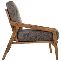 Unique Indonesian Lounge Chair Schair Solid Wood and Teddy Fur Cover in Grey