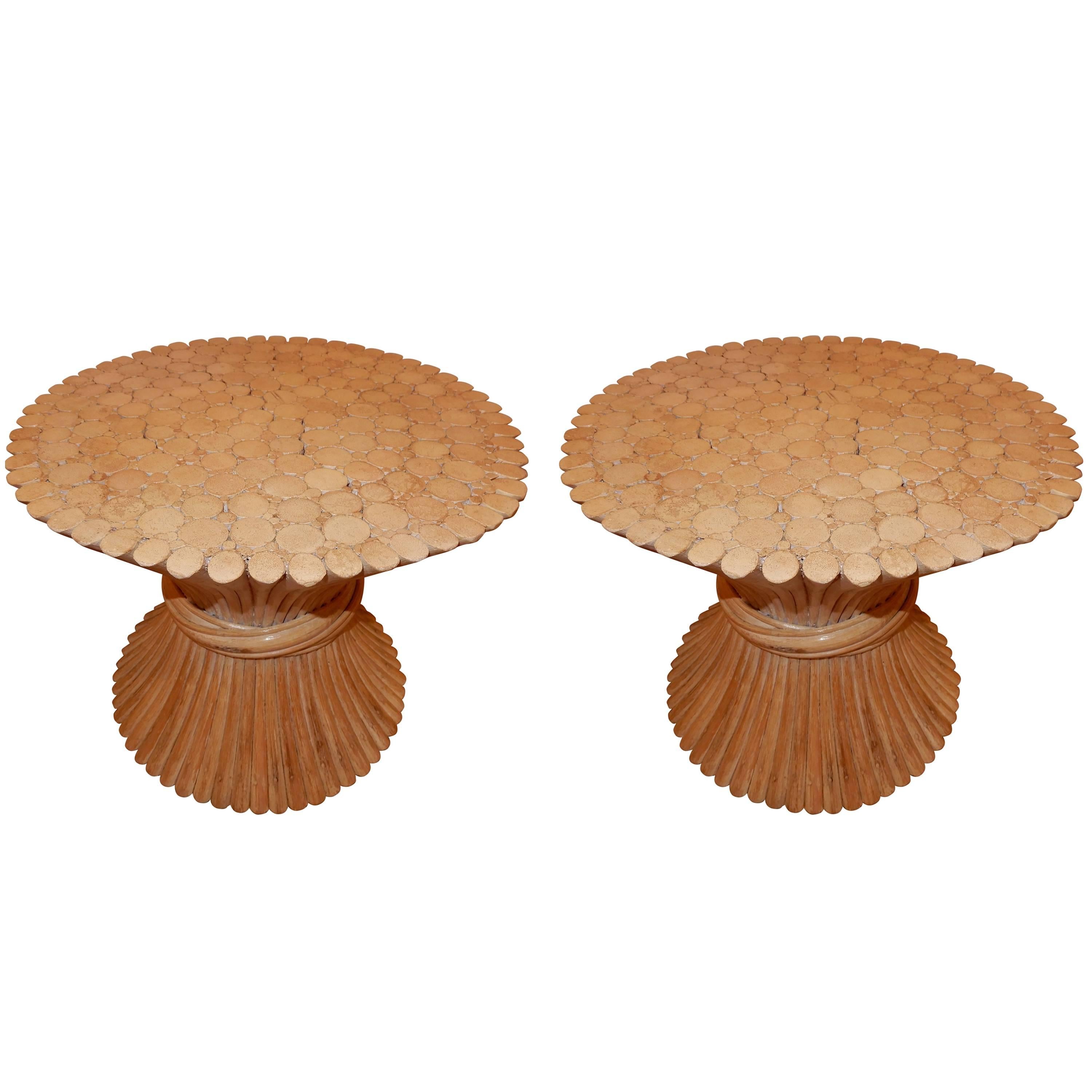 Pair of Mid Century McGuire  Wheat End Tables 1960s