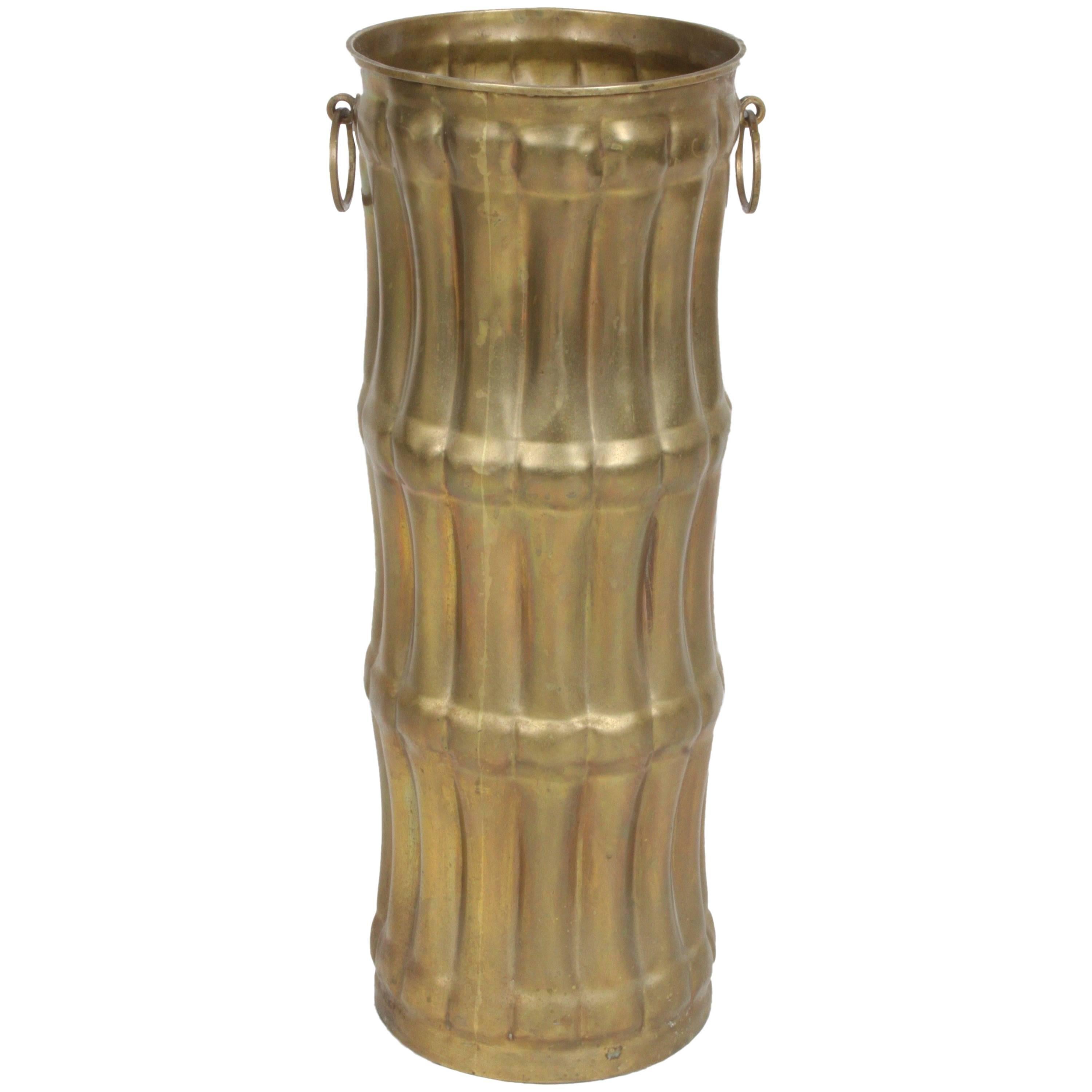 Vintage Brass Faux Bamboo Umbrella Stand