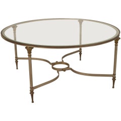 Antique Modern Round Metal and Glass Coffee Table