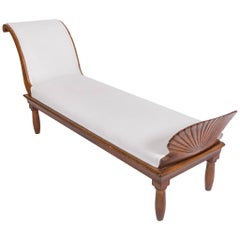 Antique 19c Italian Upholstered Walnut Chaise
