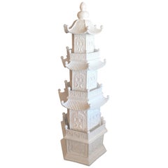 Vintage Large White Pagoda Statue Chinoiserie Garden
