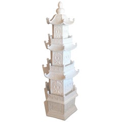 Vieille Grande Statue Pagode Blanche Chinoiserie Jardin